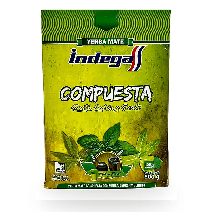 Yerba Mate Indega Compuesta Hierbas Naturales Menta Cedrón y Burrito